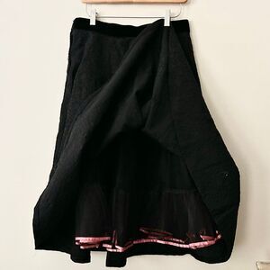 Vtg 1940s Black Brocade A-Line Skirt Built-In Tulle Petticoat Velvet Waist Sz M